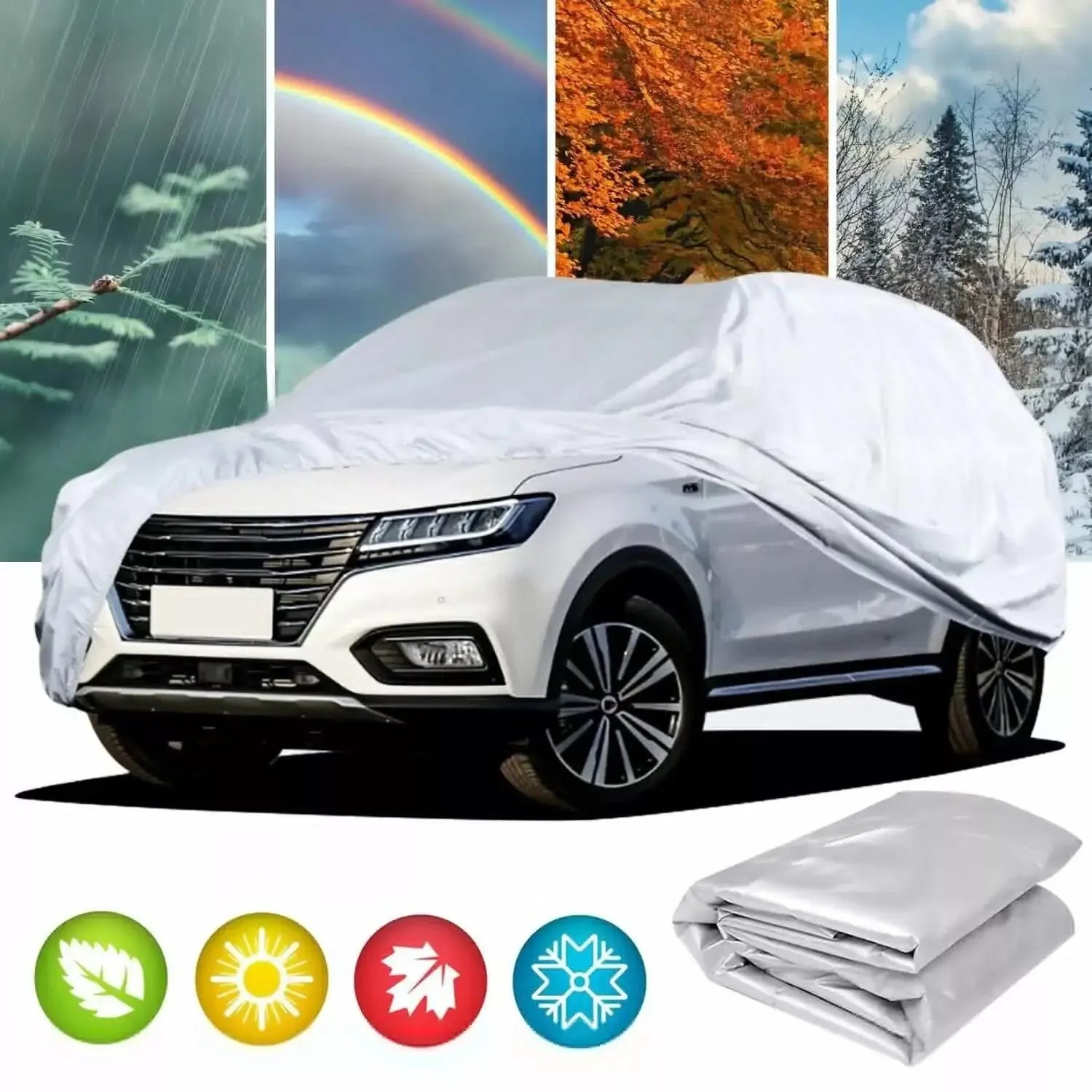 Car Cover Waterproof Dustproof All-Season PE Film Coat with Aluminum Protective Sunshade Universal Fit UV Ray Reflection